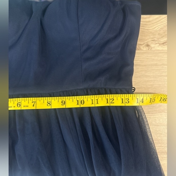Eliza J Navy Blue Tulle Mesh Overlay Mini Dress Sweetheart Illusion Sz Small - Picture 12 of 13